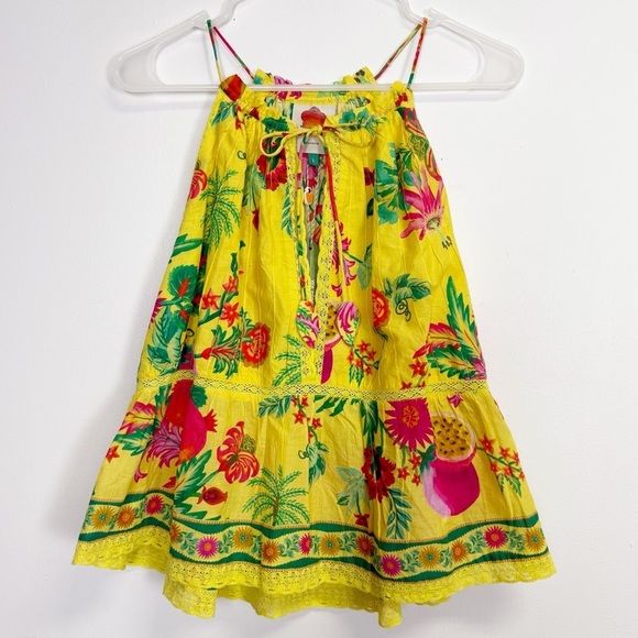 Farm Rio Delicate Fruit Garden Blouse Womens Large Yellow Multi NWT $148 - Picture 2 of 14